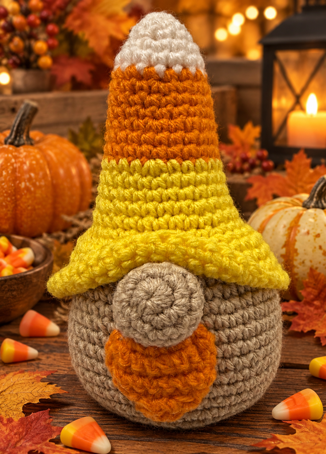 Hand-Crocheted Candy Corn Gnome