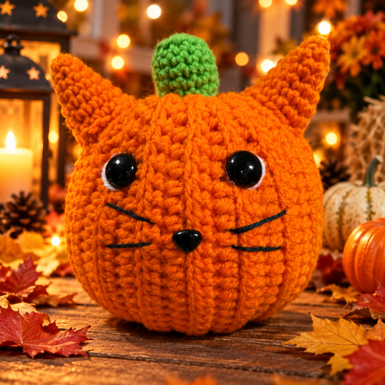 Hand-Crocheted Pumpkin Cat
