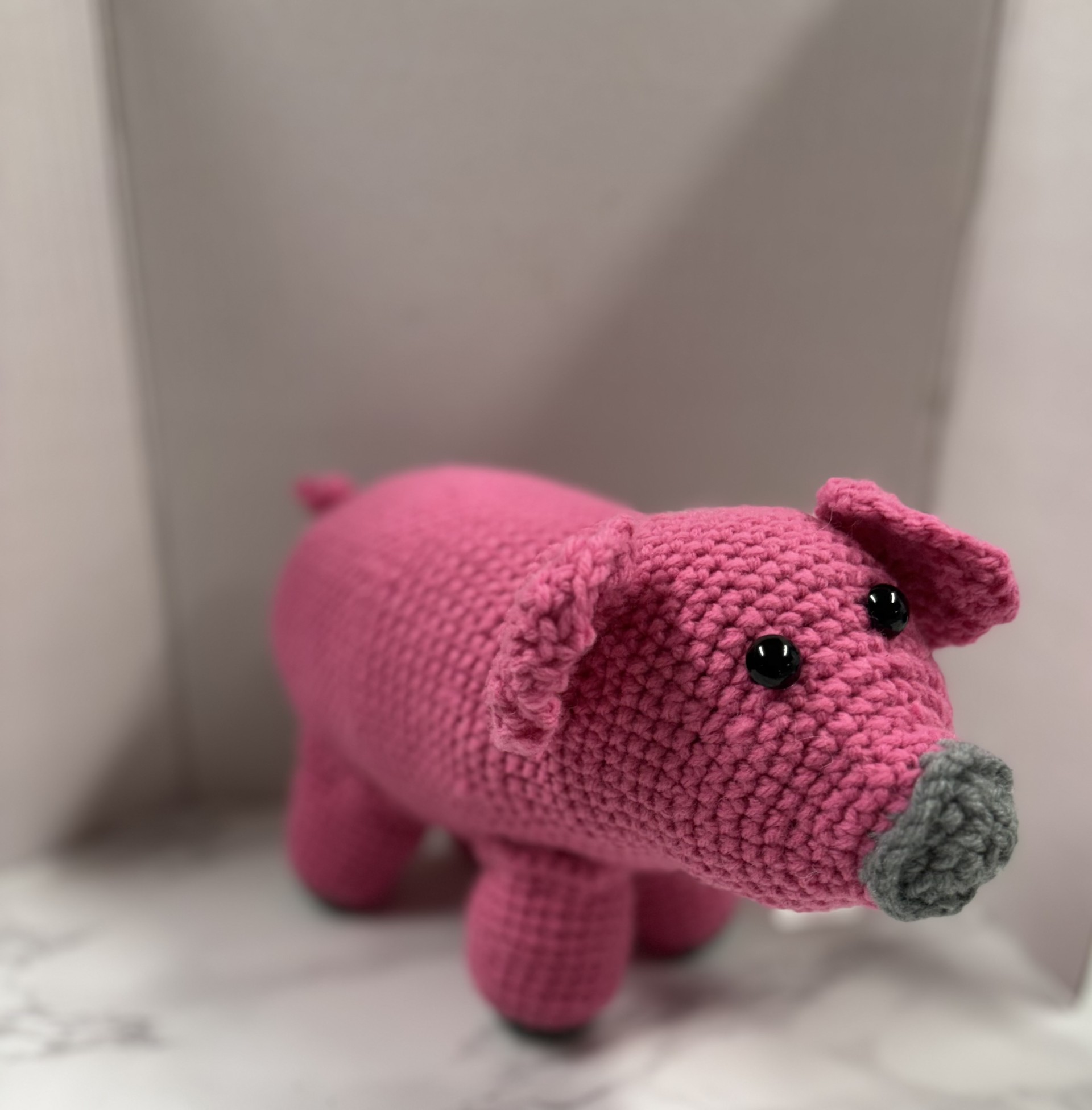 Hand-Crocheted Pink Pig